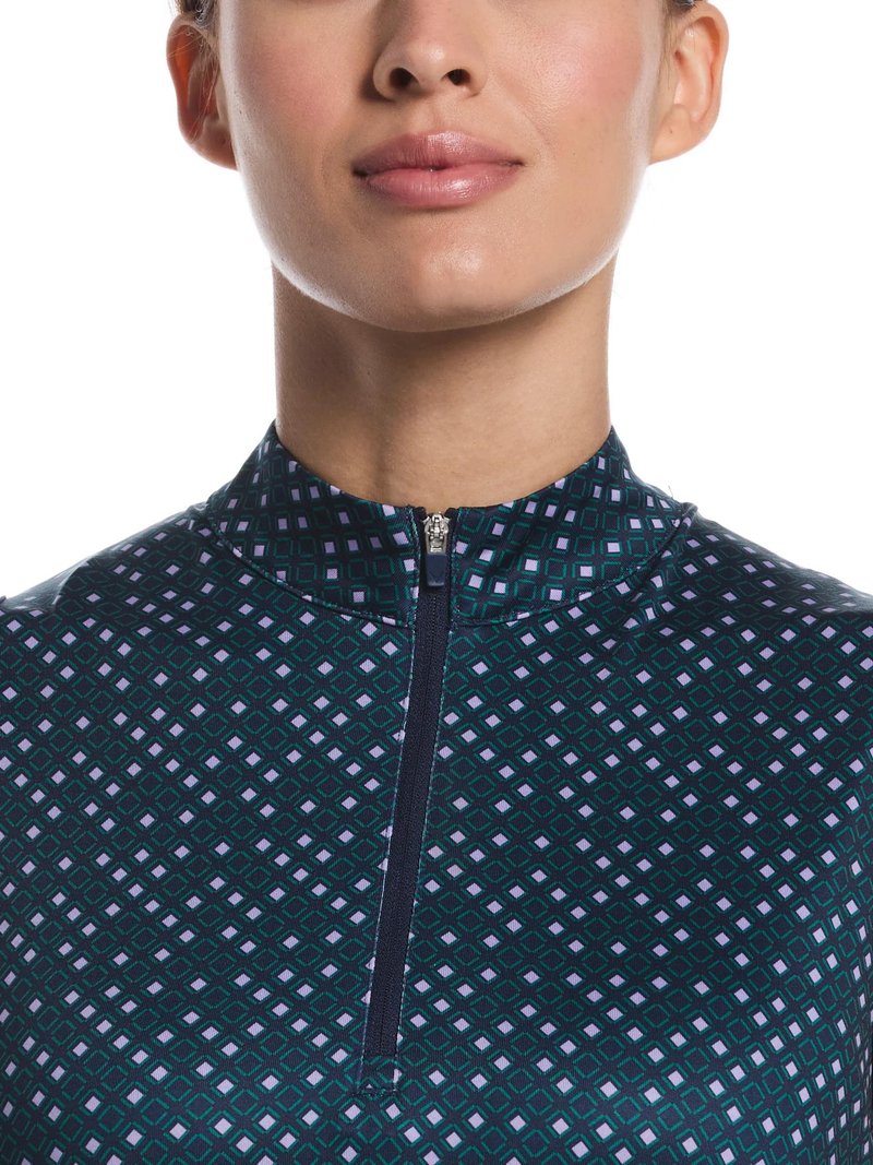 Callaway Sleeveless Framing Geo Print 1/4-Zip polo de mujer, peacoat