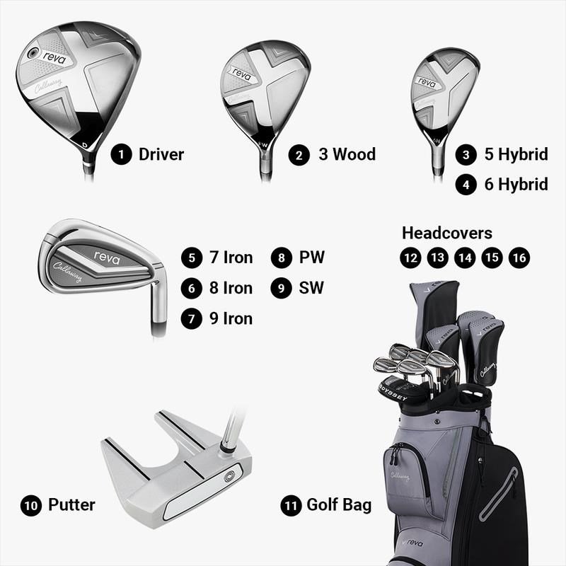 Callaway REVA 11PC set de golf para mujer, grafito, diestras, Long +1" + bolsa de carro, negro