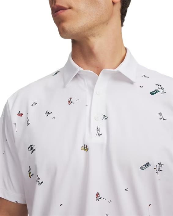 Under Armour ArmourDry Printed polo de hombre, blanco/verde rack/negro