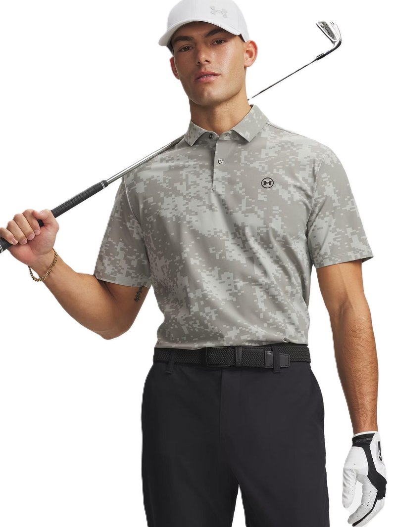 Under Armour Drive Chill Printed polo de hombre, titanium/clay green/black