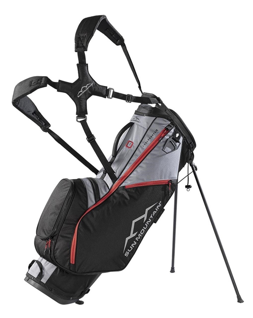 Sun Mountain Forerunner stand bag, negro/níquel/rojo