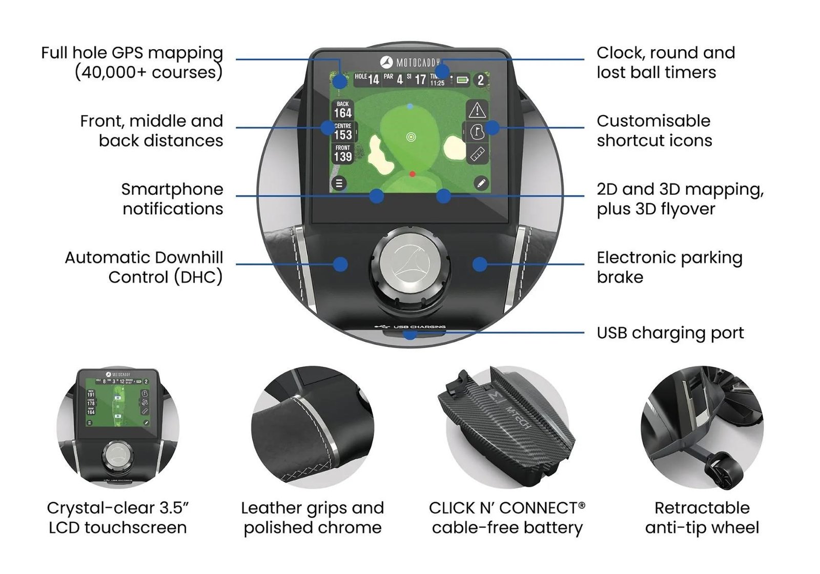 Motocaddy NEW M-TECH GPS carrito eléctrico 2026, Ultra Lithium 36+, grafito