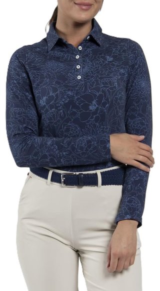 KJUS Hollow Pima Print longsleeve polo de manga larga para mujer, atlanta blue/atlanta blue