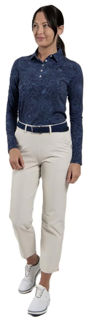 KJUS Hollow Pima Print longsleeve polo de manga larga para mujer, atlanta blue/atlanta blue