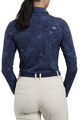 KJUS Hollow Pima Print longsleeve polo de manga larga para mujer, atlanta blue/atlanta blue