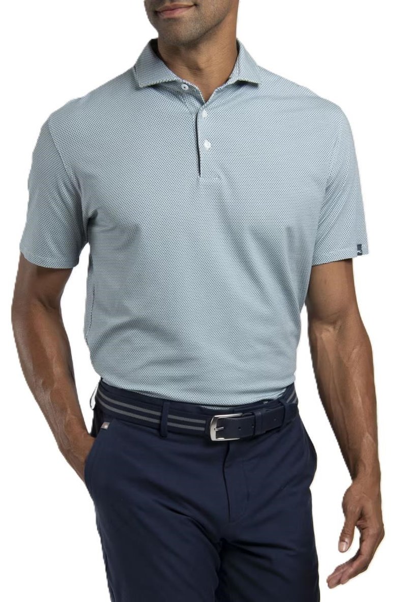 KJUS Hollow Pima Print polo de hombre, riverbank/white