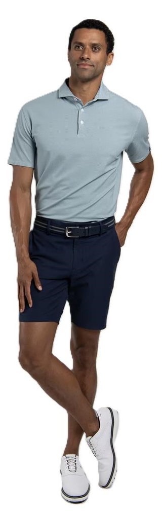 KJUS Hollow Pima Print polo de hombre, riverbank/white