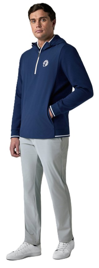 Callaway Mid Century Mixed Media Hooded 1/4 Zip sudadera con capucha para hombre, medieval blue