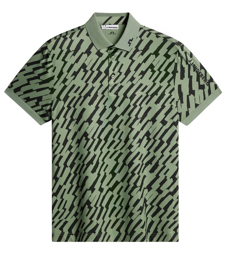J.Lindeberg Tour Tech Print polo de hombre, oak green