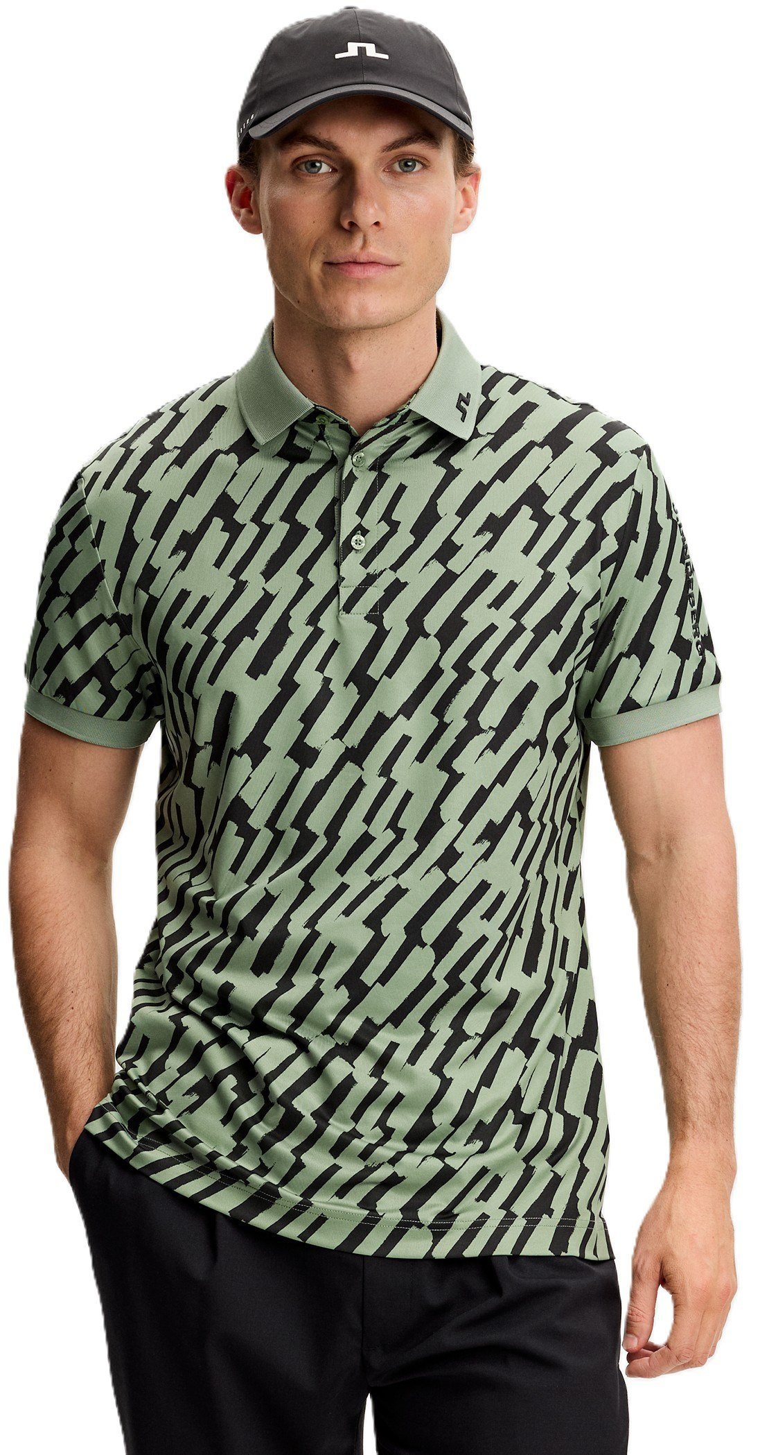 J.Lindeberg Tour Tech Print polo de hombre, oak green