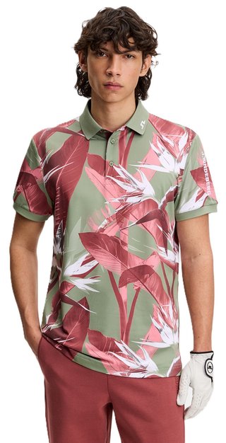 J.Lindeberg Tour Tech Print polo de hombre, paradise hedge green