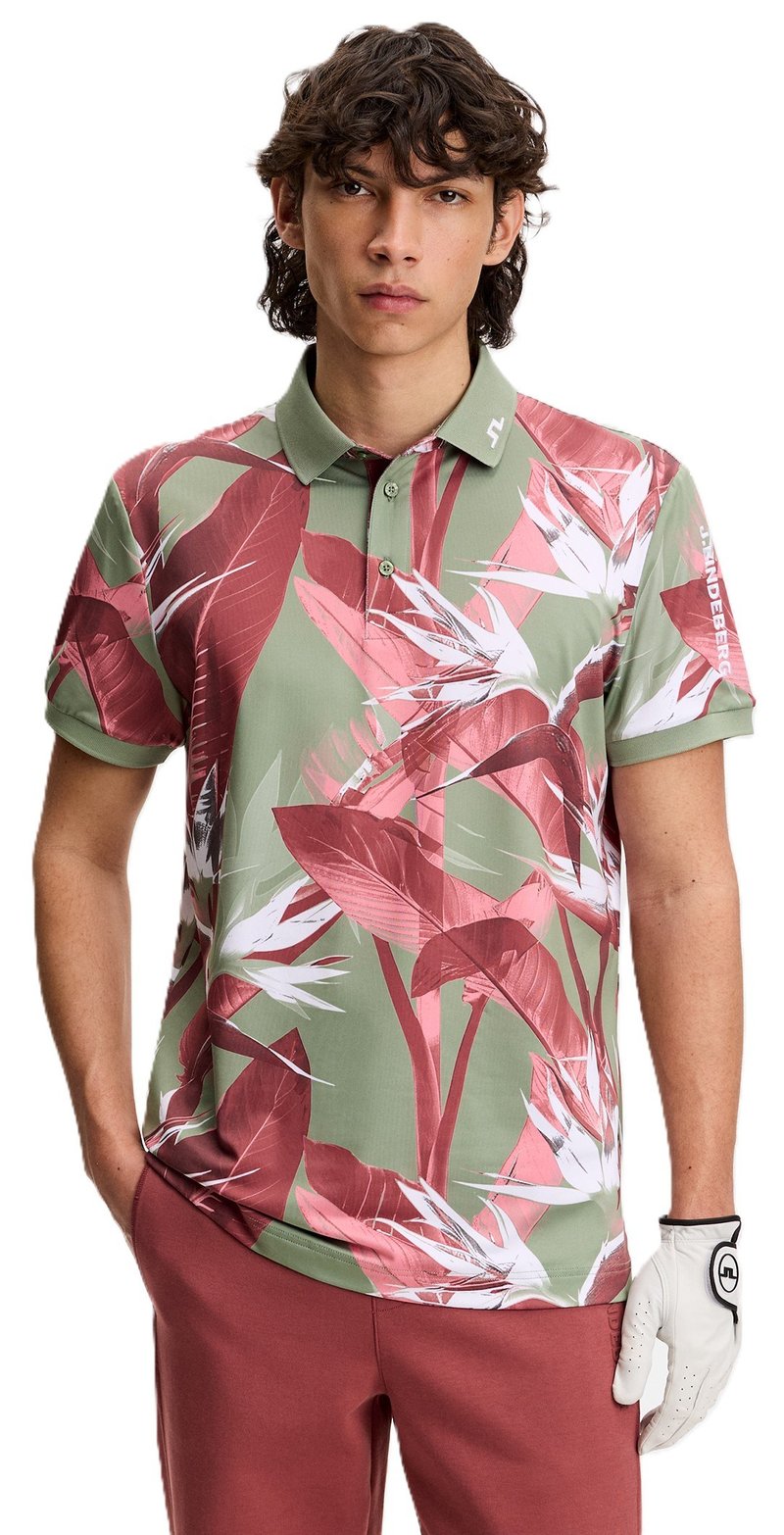 J.Lindeberg Tour Tech Print polo de hombre, paradise hedge green