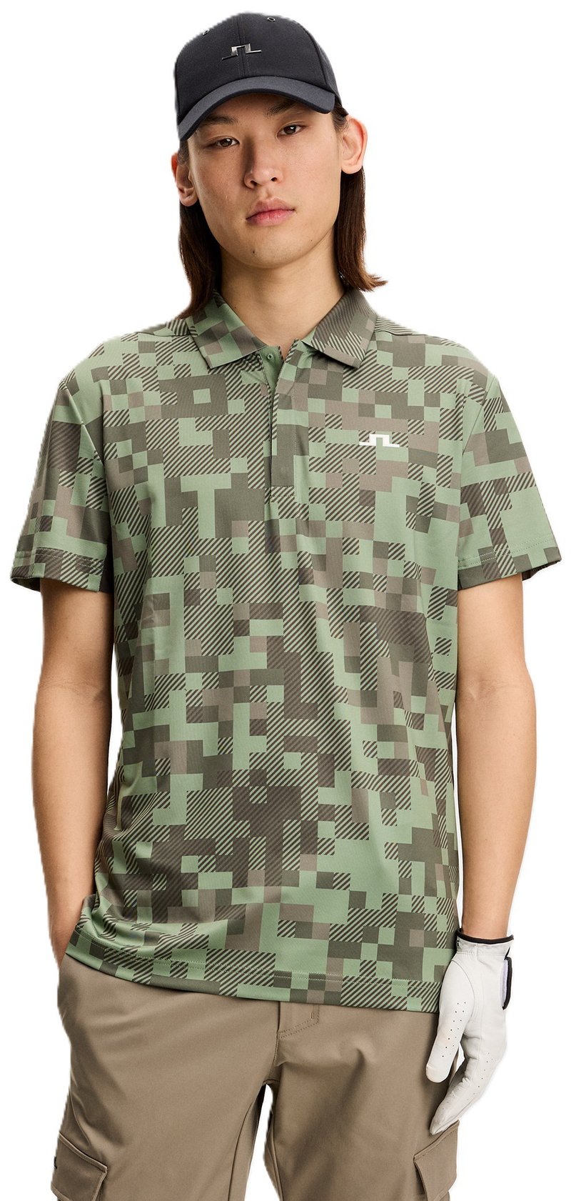 J.Lindeberg Dario Tour Print polo de hombre, tour 26 tonal green