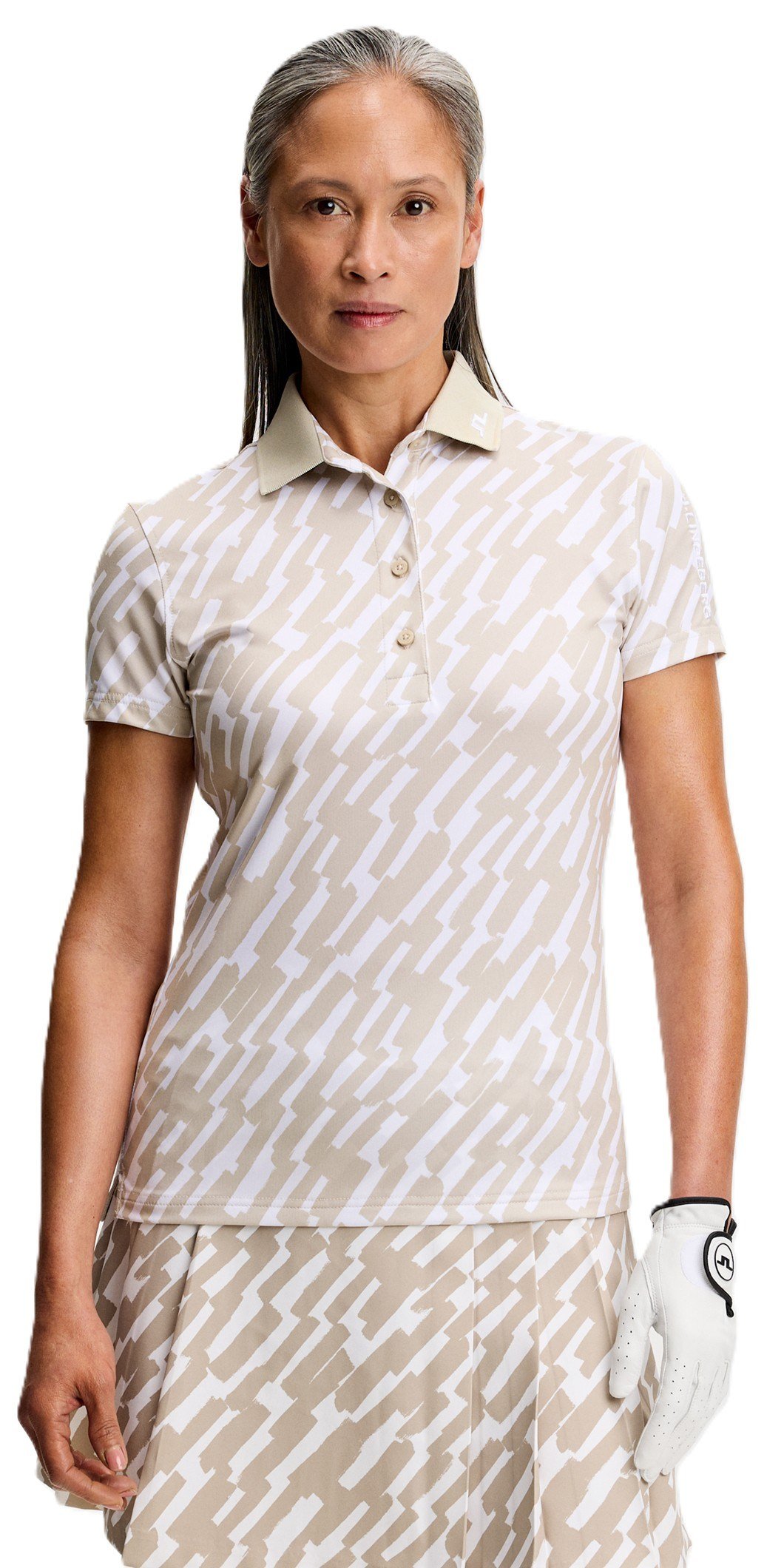J.Lindeberg Tour Tech Print polo de mujer, oak island fossil