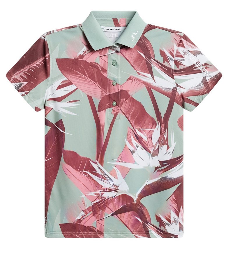 J.Lindeberg Tour Tech Print polo de mujer, paradise jadeite