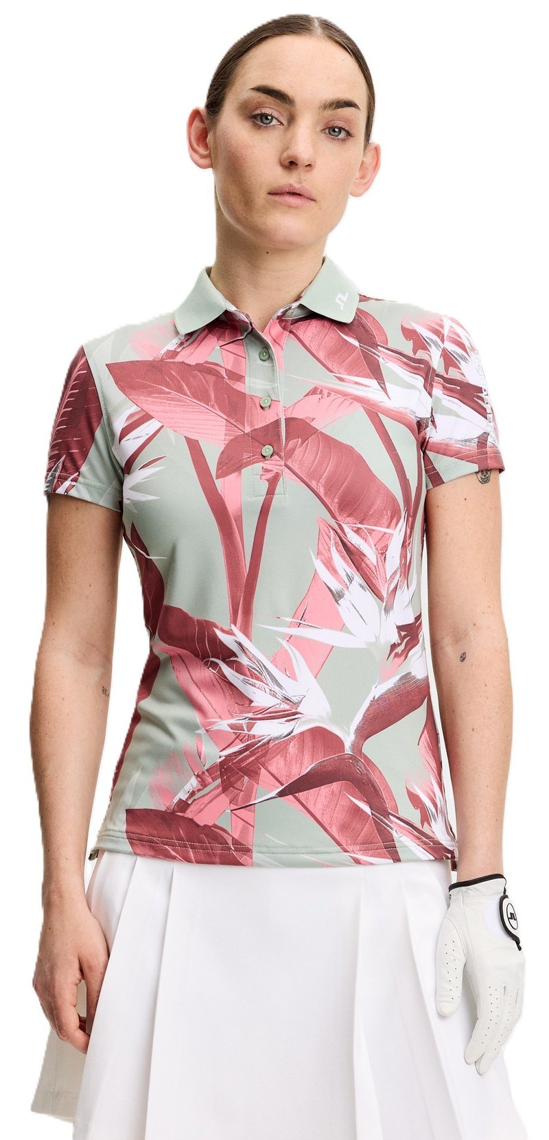 J.Lindeberg Tour Tech Print polo de mujer, paradise jadeite