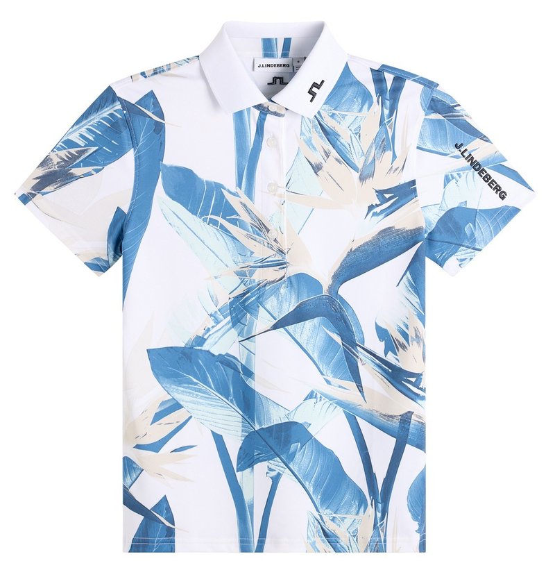 J.Lindeberg Tour Tech Print polo de mujer, paradise skylight