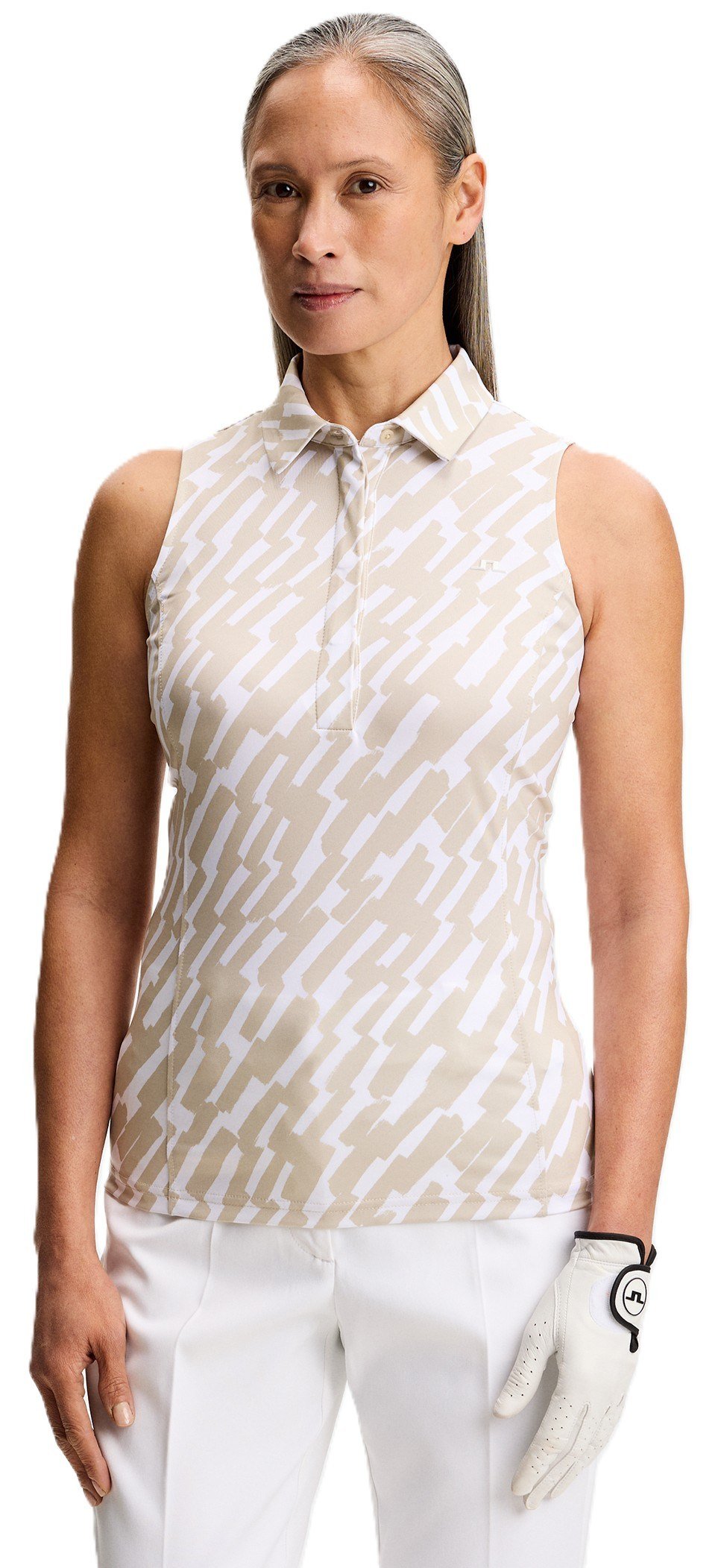 J.Lindeberg Dena Print Sleeveless polo de mujer, oak island fossil