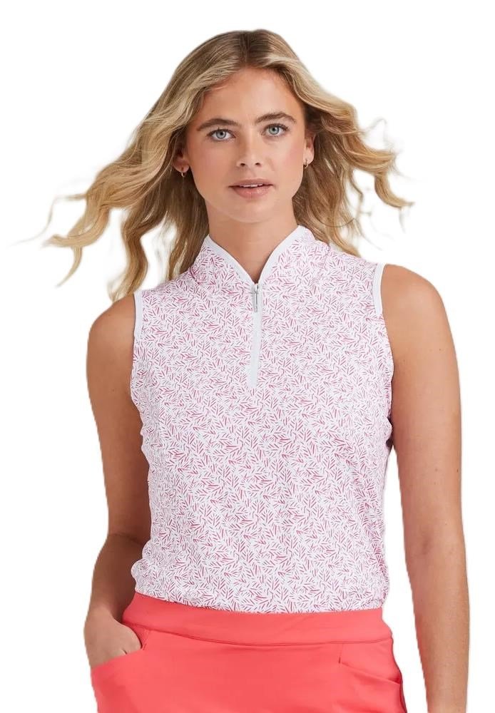 PING Penola Printed Sleeveless polo de mujer, fuchsia foliage