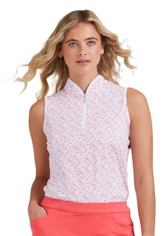 PING Penola Printed Sleeveless polo de mujer, fuchsia foliage