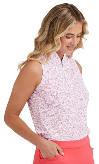 PING Penola Printed Sleeveless polo de mujer, fuchsia foliage