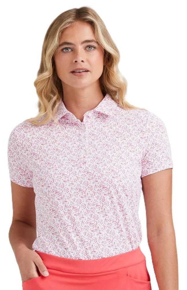 PING Aeria Printed polo de mujer, fuchsia foliage