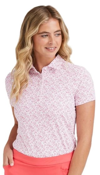 PING Aeria Printed polo de mujer, fuchsia foliage
