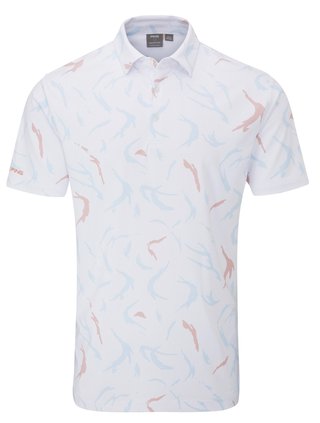 PING Ephron Printed polo de hombre, blanco/wild salmon multi