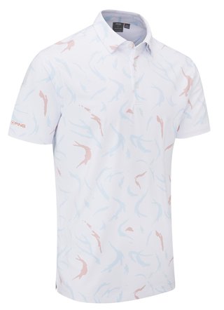 PING Ephron Printed polo de hombre, blanco/wild salmon multi