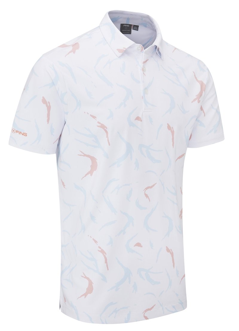 PING Ephron Printed polo de hombre, blanco/wild salmon multi