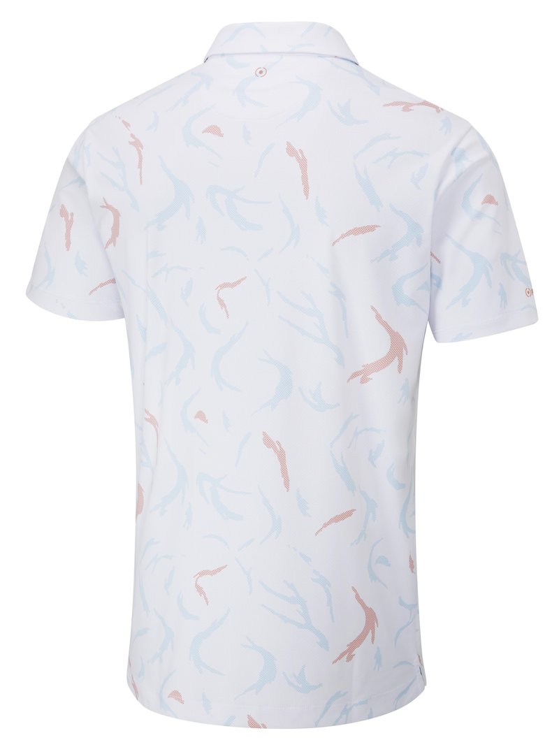 PING Ephron Printed polo de hombre, blanco/wild salmon multi