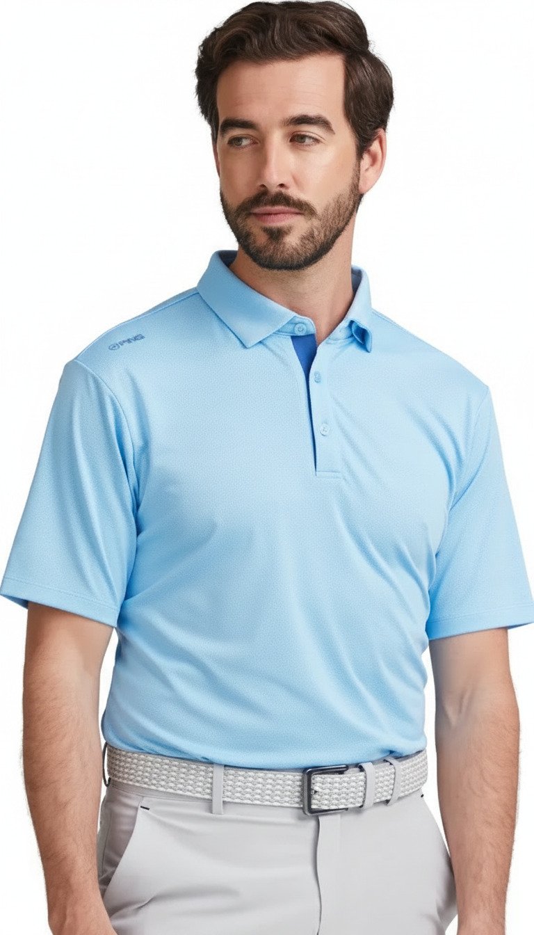 PING Claude Camo Mesh polo de hombre, baltic sea