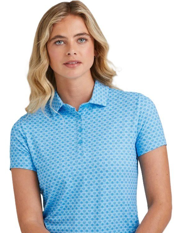 PING Aeria Printed polo de mujer, azure geo