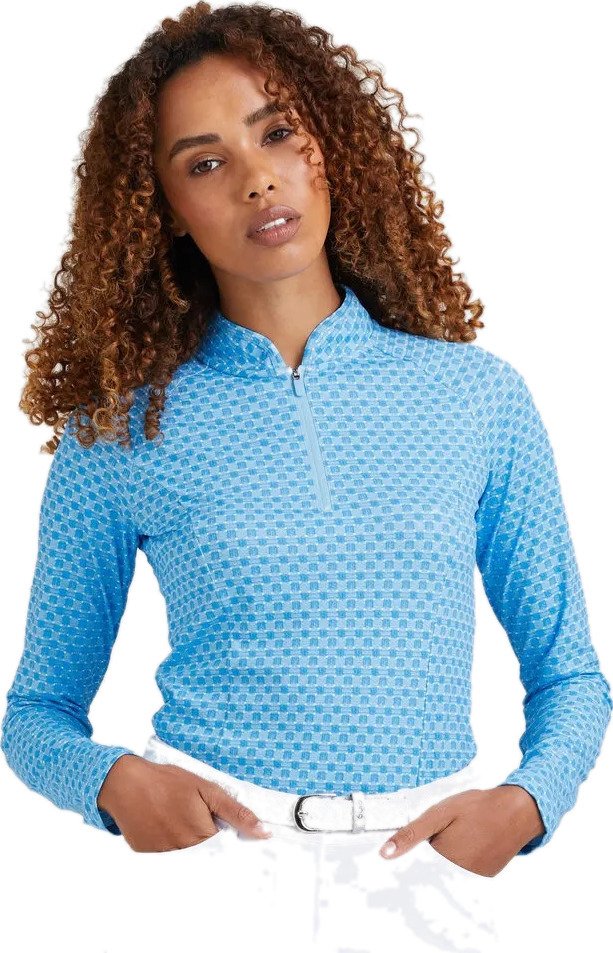 PING Arwen Printed Longsleeve polo de manga larga para mujer, azure geo