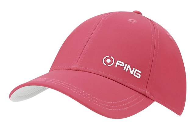 Gorra de golf rosa con visera curva y logo bordado en el frontal