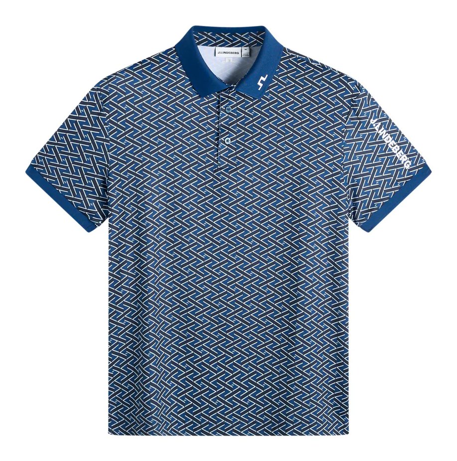 J.Lindeberg Tour Tech Print polo para hombre, ladder estate navy