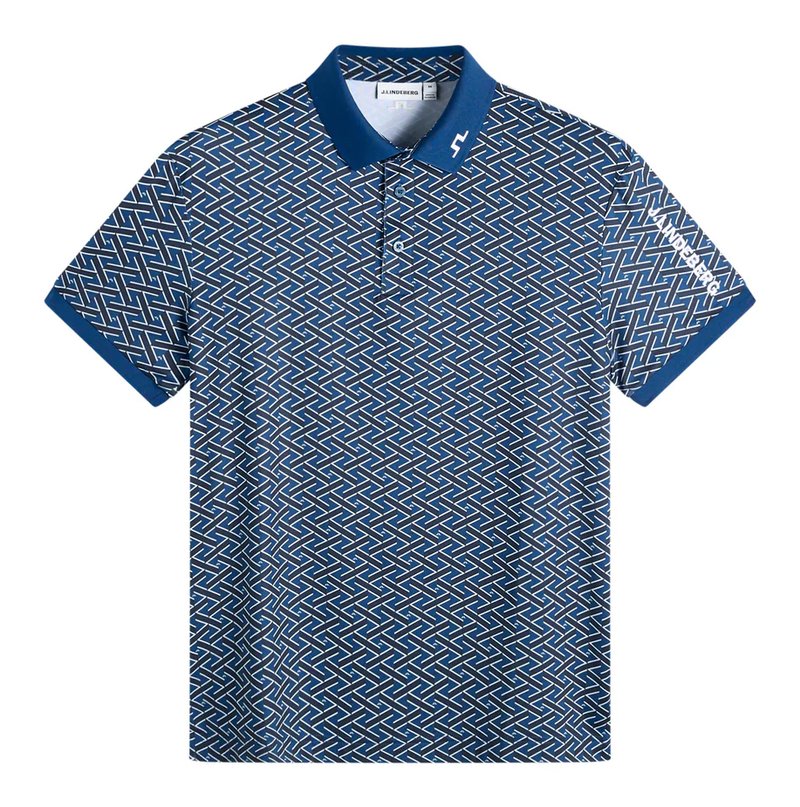 J.Lindeberg Tour Tech Print polo para hombre, ladder estate navy