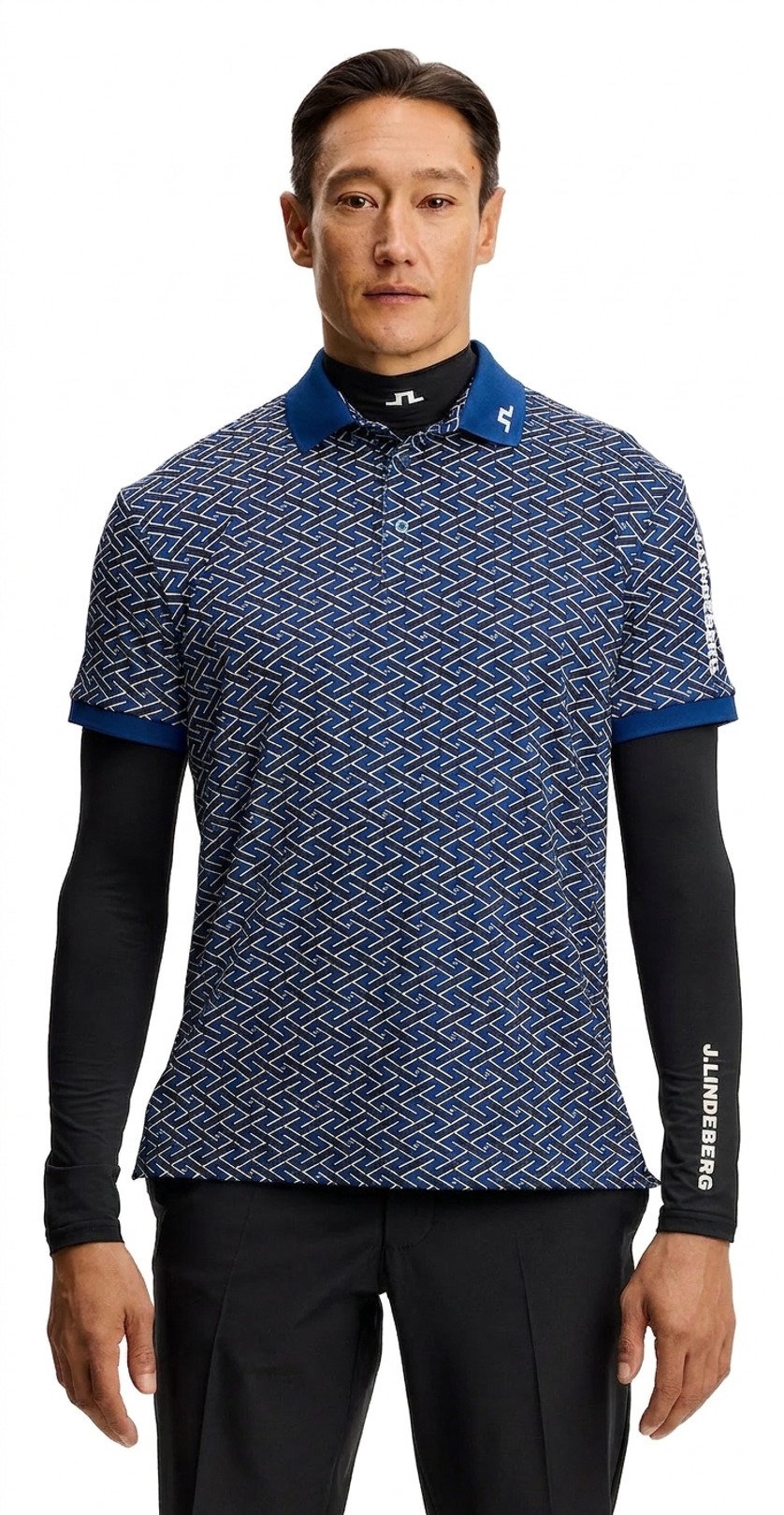 J.Lindeberg Tour Tech Print polo para hombre, ladder estate navy