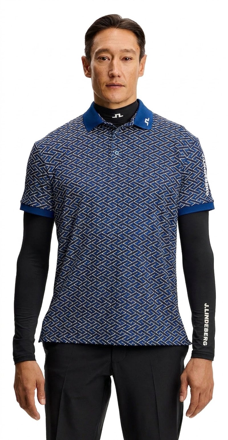 J.Lindeberg Tour Tech Print polo para hombre, ladder estate navy