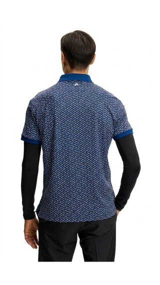 J.Lindeberg Tour Tech Print polo para hombre, ladder estate navy