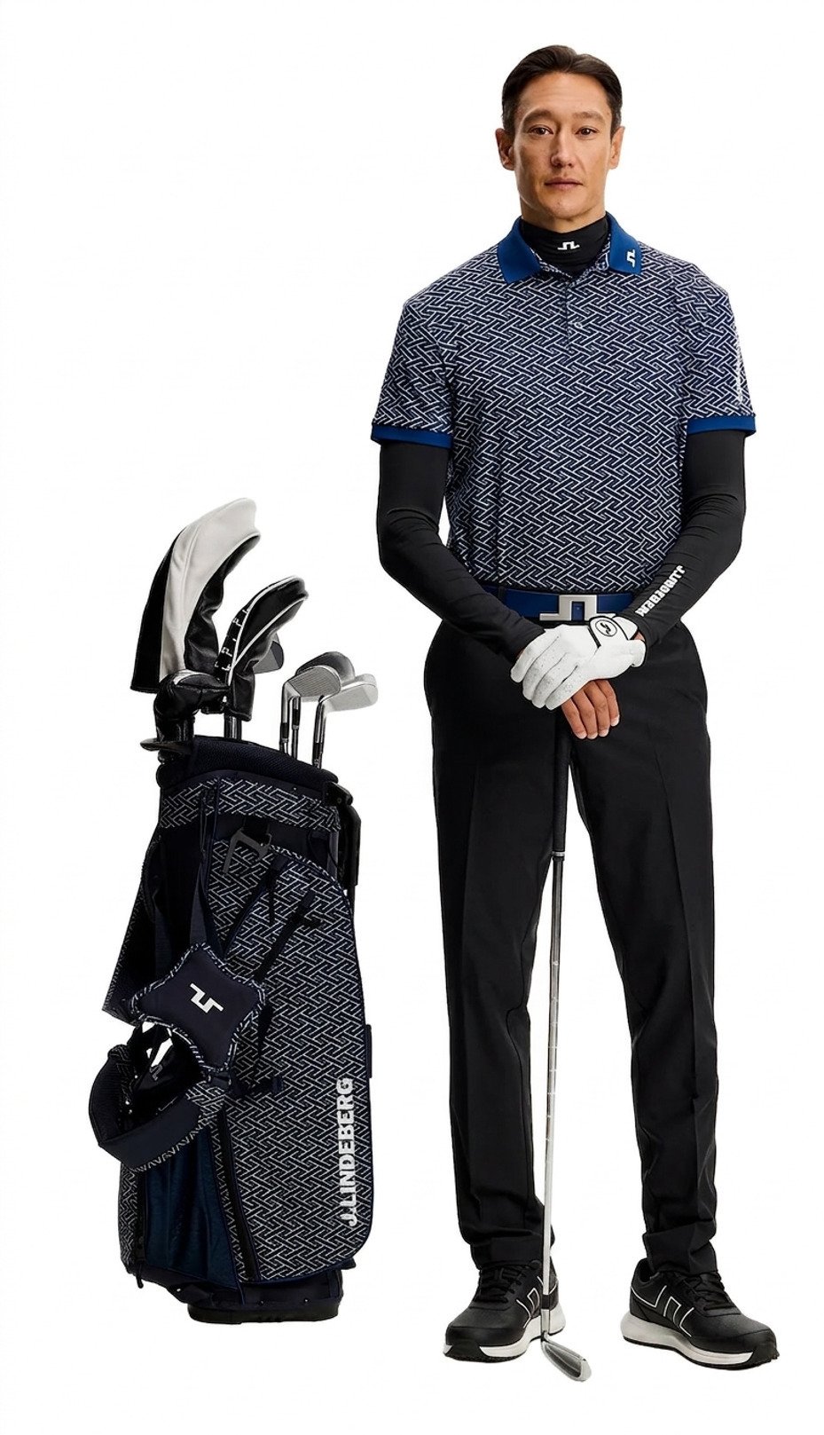 J.Lindeberg Tour Tech Print polo para hombre, ladder estate navy