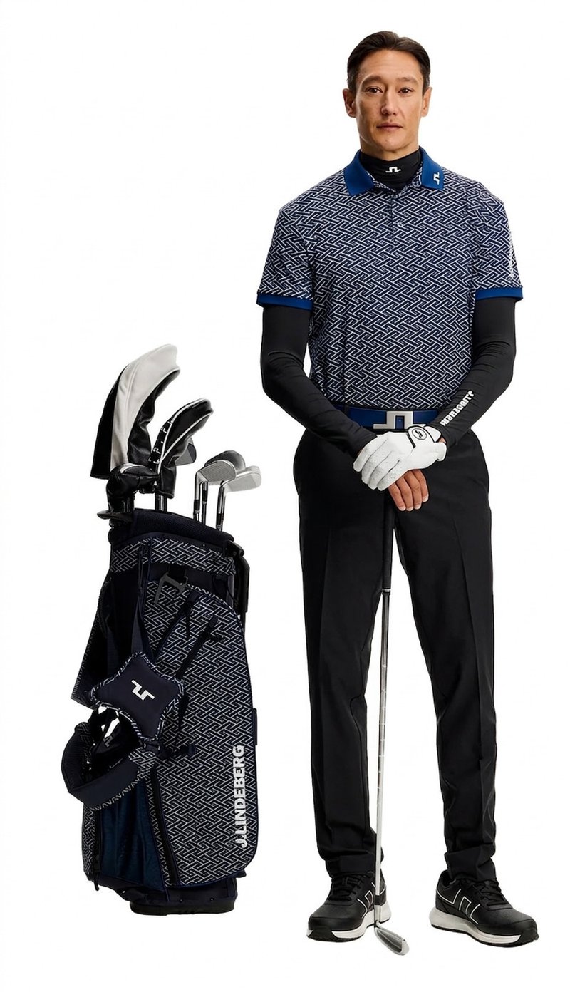 J.Lindeberg Tour Tech Print polo para hombre, ladder estate navy