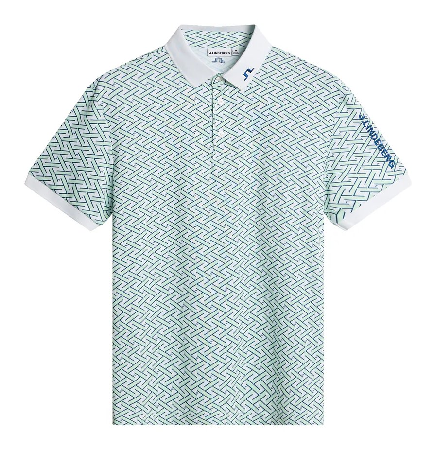 J.Lindeberg Tour Tech Print polo de hombre, ladder white bay