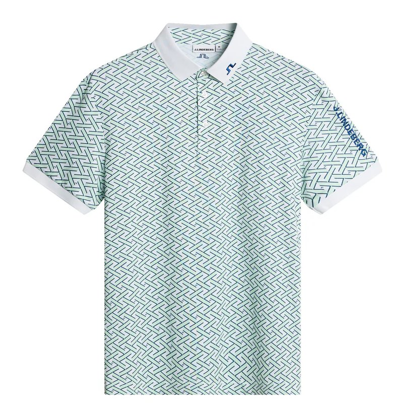 J.Lindeberg Tour Tech Print polo de hombre, ladder white bay