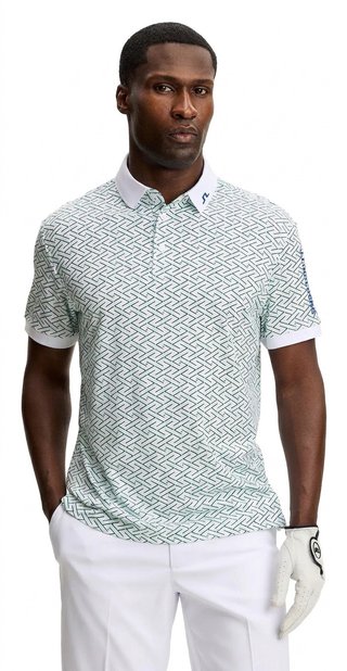 J.Lindeberg Tour Tech Print polo de hombre, ladder white bay