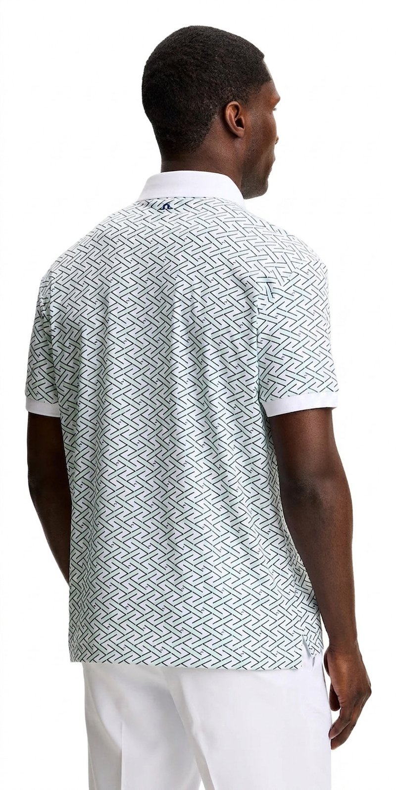 J.Lindeberg Tour Tech Print polo de hombre, ladder white bay