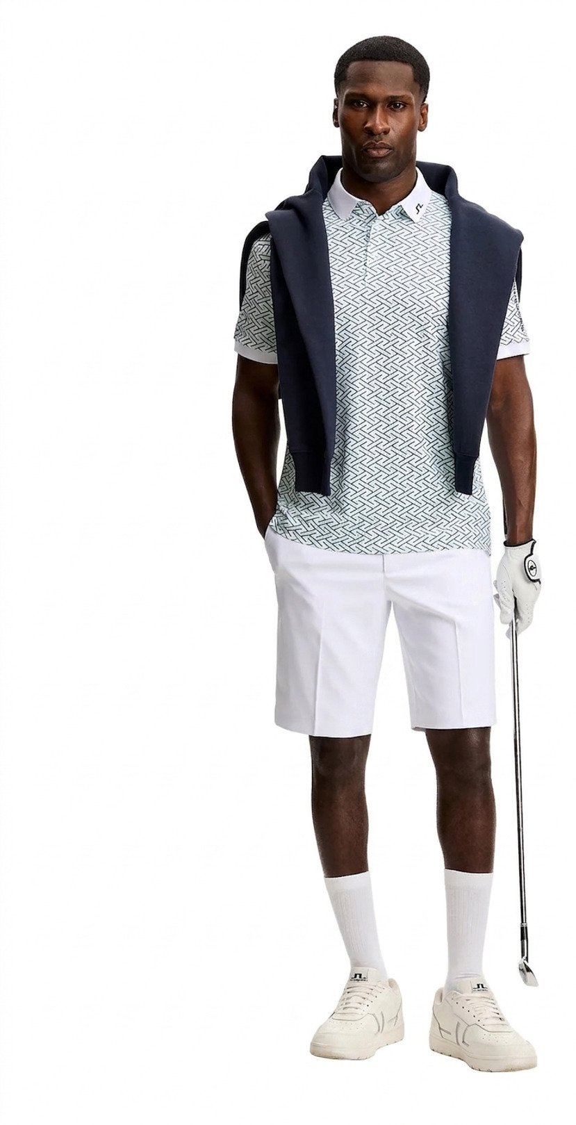 J.Lindeberg Tour Tech Print polo de hombre, ladder white bay