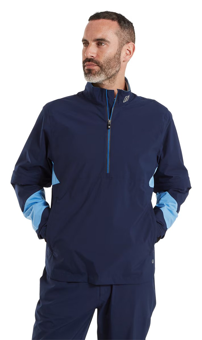 FootJoy HydroLite X Short Sleeve Rain camisa de lluvia de hombre, azul marino/azul medio