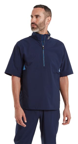 FootJoy HydroLite X Short Sleeve Rain camisa de lluvia de hombre, azul marino/azul medio