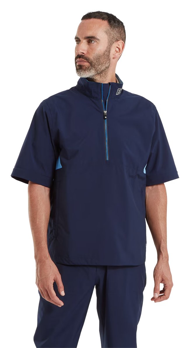 FootJoy HydroLite X Short Sleeve Rain camisa de lluvia de hombre, azul marino/azul medio